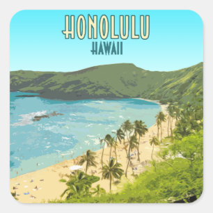 Honolulu Hanauma Bay Beach Hawaii Vintage Square Sticker