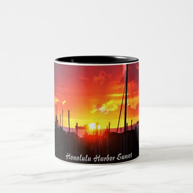 Honolulu Harbour Sunset Two-Tone Coffee Mug (Center)
