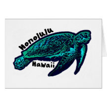 Honolulu Hawaii artistic sea turtle greeting card