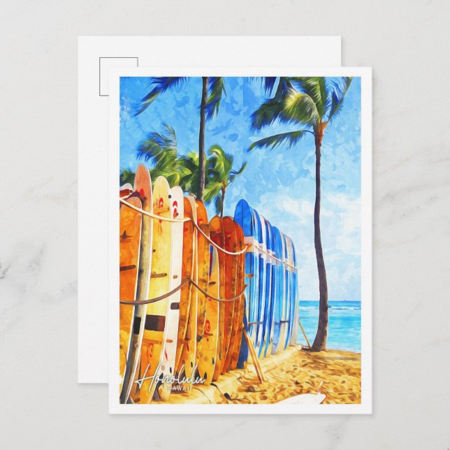 Honolulu Hawaii Beautiful Watercolor Landscape Postcard (Front/Back)