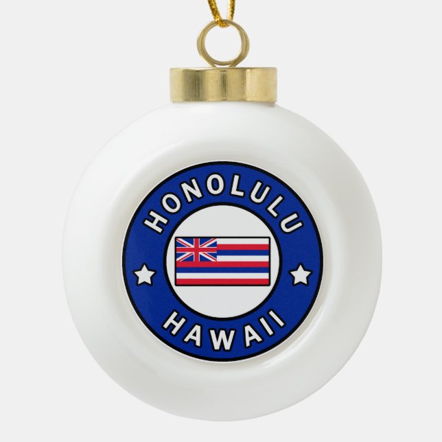 Honolulu Hawaii Ceramic Ball Christmas Ornament (Front)