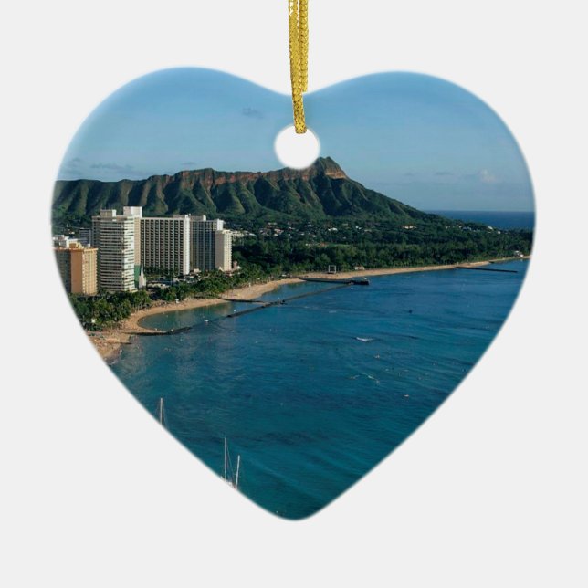 Honolulu Hawaii Ceramic Tree Decoration (Front)