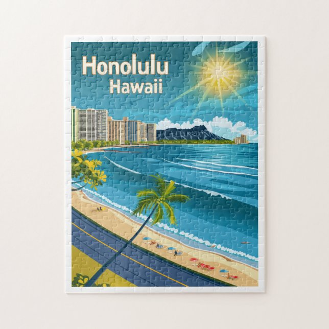 Honolulu Hawaii - Coastal View Vintage Travel Jigsaw Puzzle (Vertical)