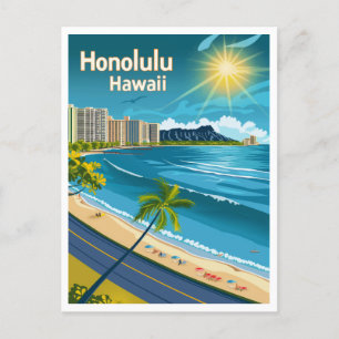 Honolulu Hawaii - Coastal View Vintage Travel Postcard