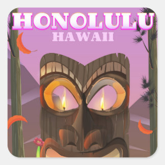 Honolulu Hawaii face mask travel poster Square Sticker