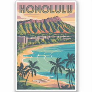 Honolulu Hawaii Illustration Travel Art Vintage