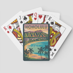 Honolulu Hawaii Illustration Travel Art Vintage Playing Cards