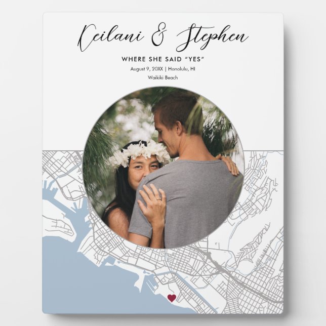 Honolulu Hawaii Map Wedding Engagement Photo Gift Plaque (Front)