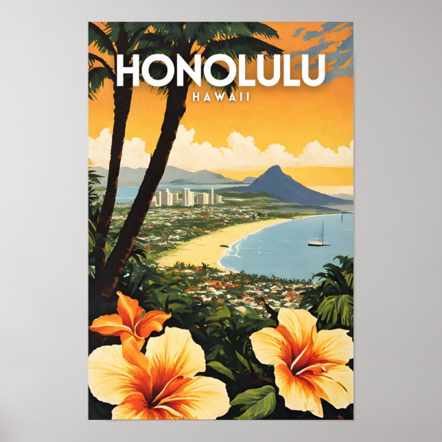 Honolulu Hawaii Nostalgic Travel Poster (Front)