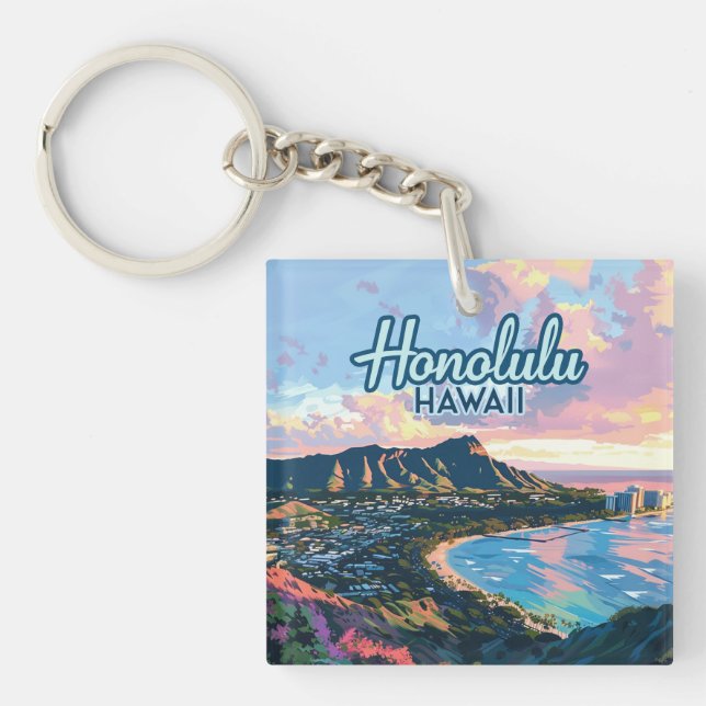 Honolulu Hawaii Oahu Waikiki Beach Diamondhead Key Ring (Front)