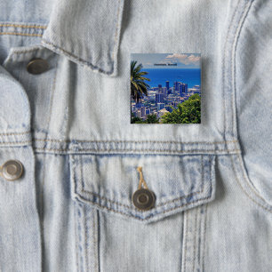 Honolulu, Hawaii picturesque cityscape 15 Cm Square Badge