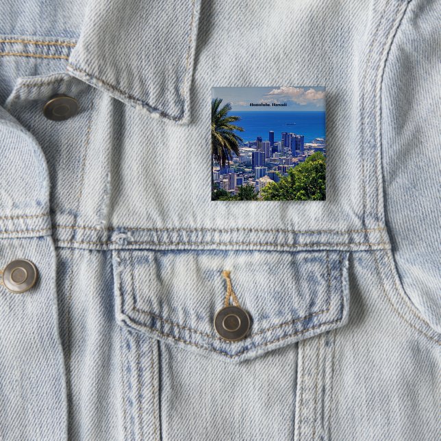 Honolulu, Hawaii picturesque cityscape 15 Cm Square Badge (In Situ)