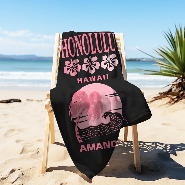 Honolulu Hawaii Pink Beach Bachelorette Custom Beach Towel (Creator Uploaded)