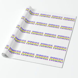 Honolulu Hawaii rainbow words wrapping paper