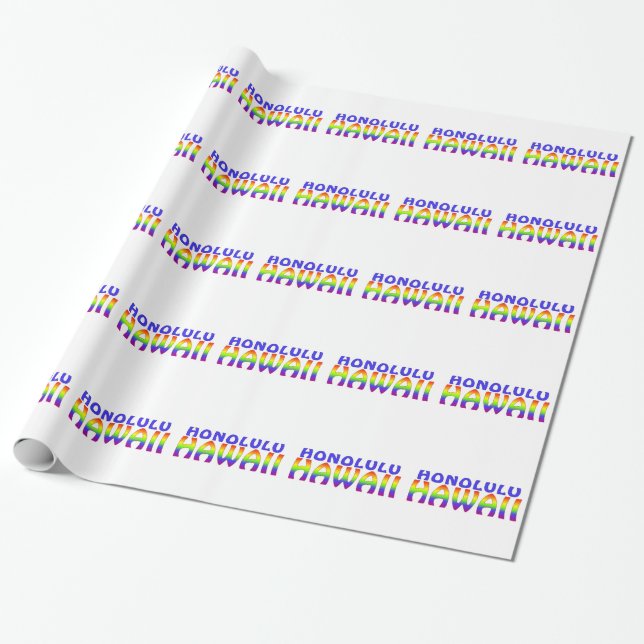 Honolulu Hawaii rainbow words wrapping paper (Unrolled)
