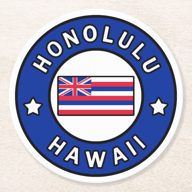 Honolulu Hawaii Round Paper Coaster (Front)