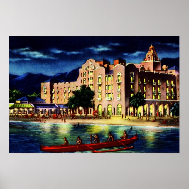 Honolulu Hawaii Royal Hawaiian at Night Poster (Front)