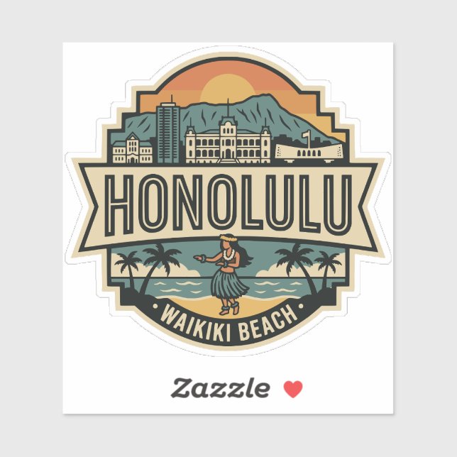 Honolulu Hawaii Skyline Beach Travel Badge (Sheet)