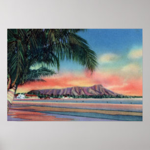 Honolulu Hawaii Sunset on Diamond Head Poster