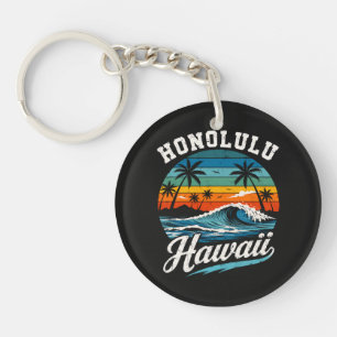 Honolulu Hawaii Surf Sunset Key Ring