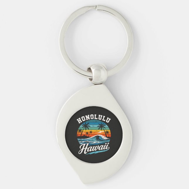 Honolulu Hawaii Surf Sunset Key Ring (Front)