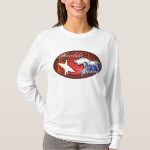 Honolulu Hawaii surfer waves art ladies hoodie T-Shirt