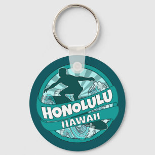 Honolulu Hawaii teal surfer logo keychain