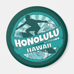 Honolulu Hawaii teal surfer logo magnet