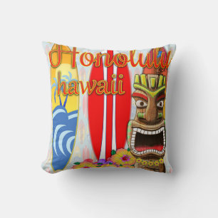 Honolulu Hawaii Tiki Surf Cushion