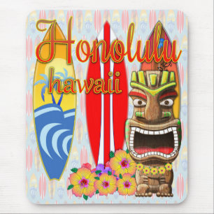 Honolulu Hawaii Tiki Surf Mouse Mat