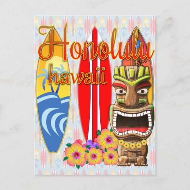 Honolulu Hawaii Tiki Surf Postcard (Front)