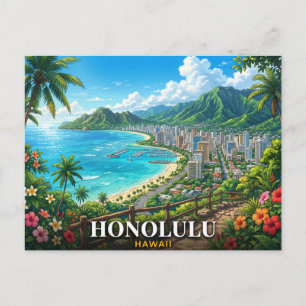 Honolulu Hawaii Travel Postcard