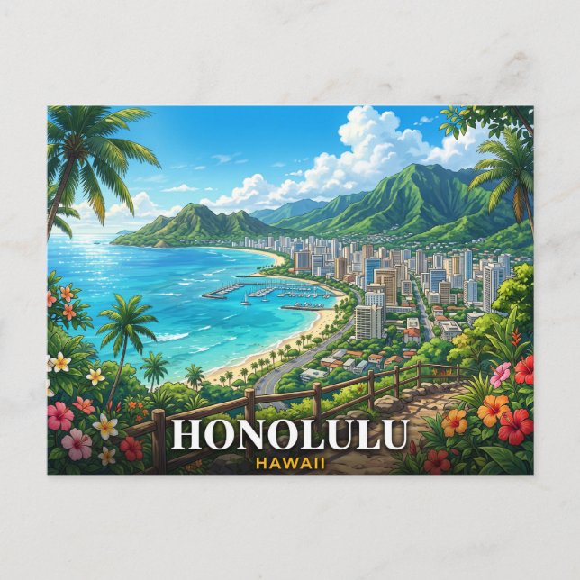 Honolulu Hawaii Travel Postcard (Front)