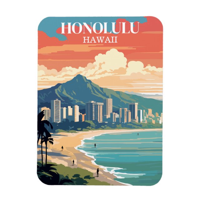Honolulu, Hawaii: Travel Vintage Magnet (Vertical)