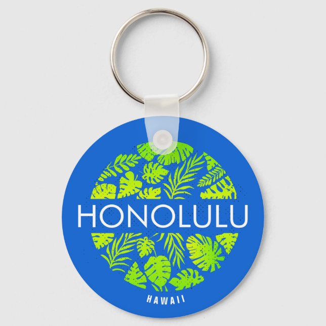 Honolulu Hawaii Tropical Custom Name  Keychain (Front)