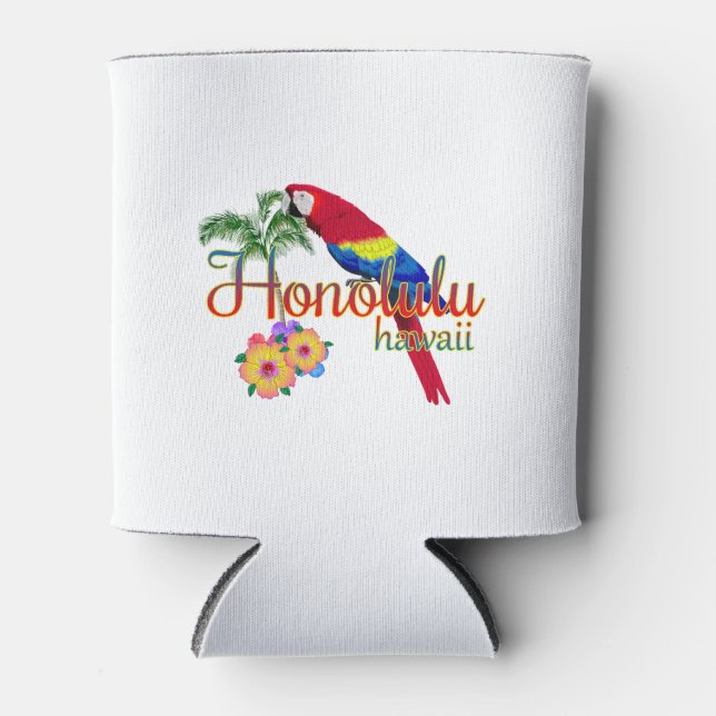 Honolulu Hawaii Tropical Parrot Can Cooler (Front)