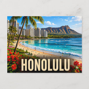 Honolulu Hawaii USA Waikiki Beach Pacific Travel Postcard