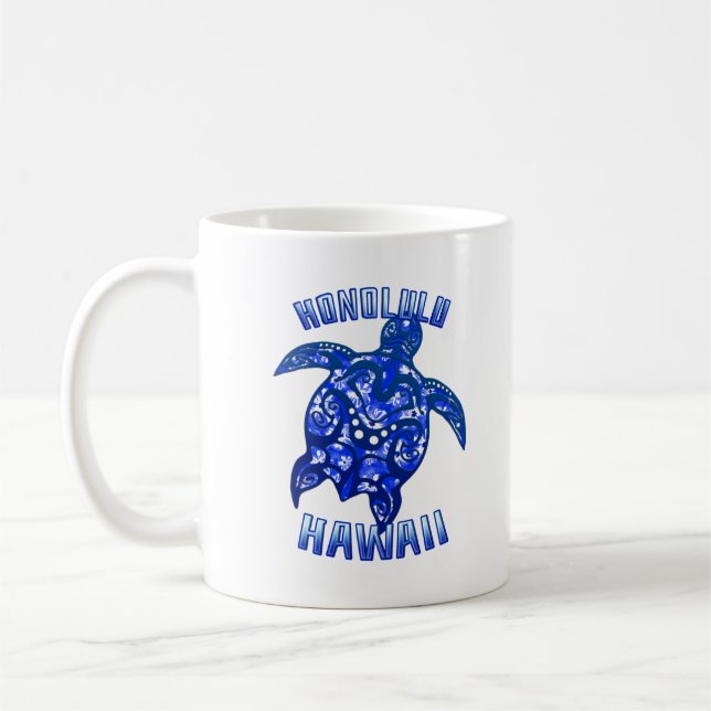 Honolulu Hawaii Vacation Tribal Turtle Coffee Mug (Left)