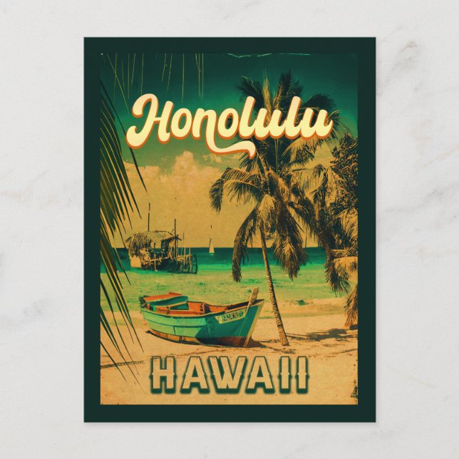 Honolulu Hawaii Vintage Retro Palm Trees 60s Postcard (Front)