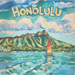 Honolulu Hawaii Vintage Travel Van Gogh Landscape