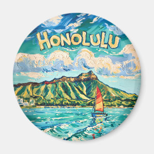 Honolulu Hawaii Vintage Travel Van Gogh Landscape Magnet