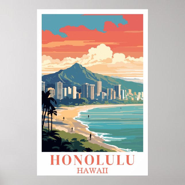 Honolulu Hawaii Vintage Travel Wall Art (Front)