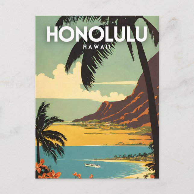 Honolulu Nostalgic Travel Art Postcard (Front)