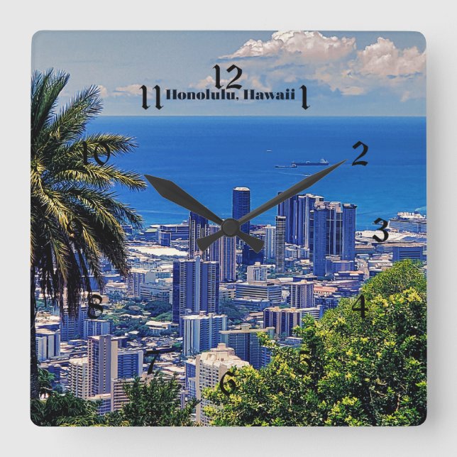 Honolulu, Oahu, Hawaii Square Wall Clock (Front)