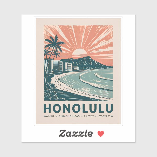 Honolulu Oahu Hawaii Waikiki Beach Retro Travel  (Sheet)