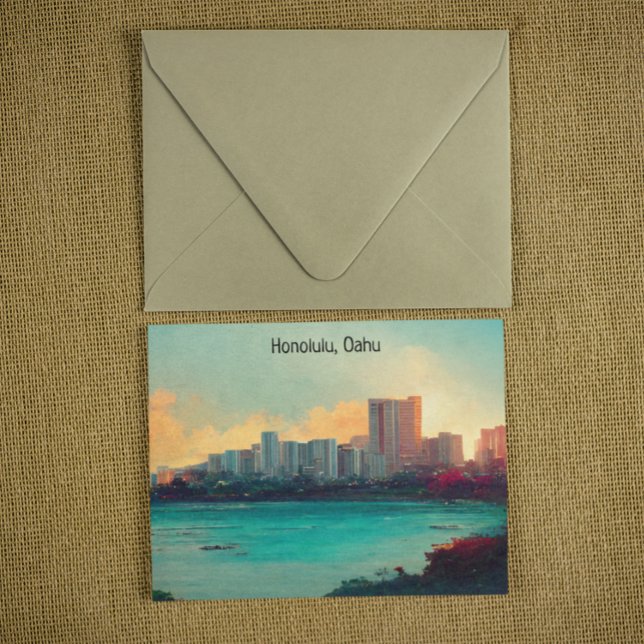 Honolulu Oahu Panorama View Cityscape Postcard (honolulu oahu postcard)