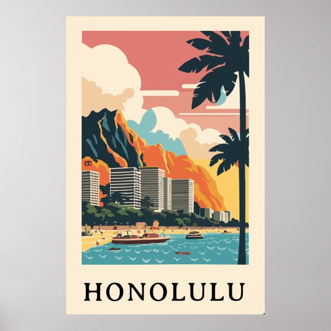 Honolulu retro vintage travel poster (Front)