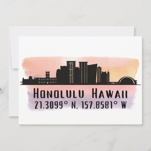 Honolulu Skyline Latitude and Longitude  Card (Front)