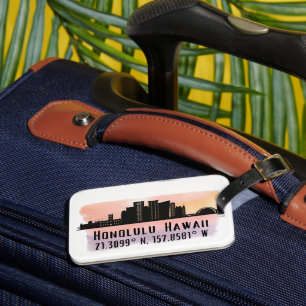 Honolulu Skyline Latitude and Longitude  Luggage Tag