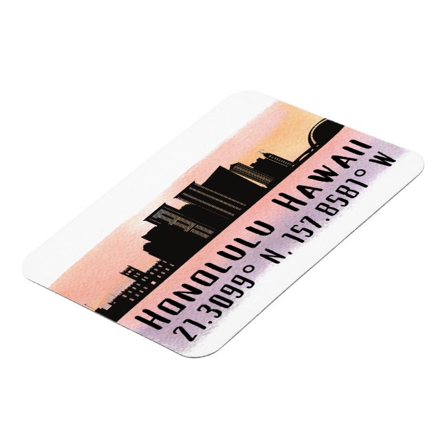 Honolulu Skyline Latitude and Longitude  Magnet (Left Side)